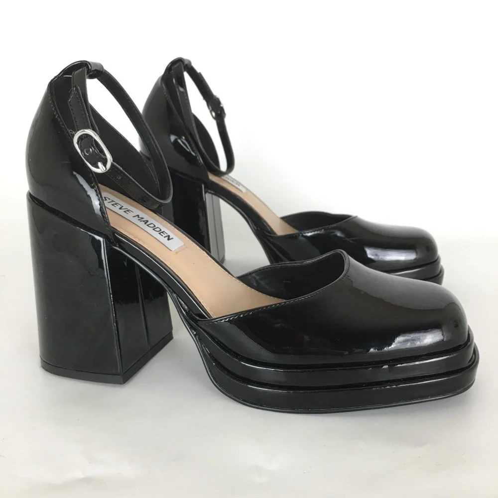 Steve Madden Naia Naia Mary Jane Pump Black Chunky Block Heel Platform Sz 8 Y2K